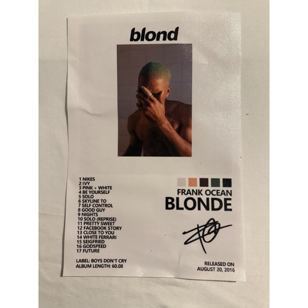 Frank Ocean Blonde Album Canvas Poster 8x11 Tracklist Music Wall Art Unframed